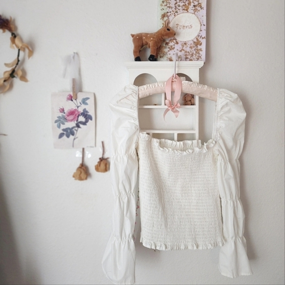 Fairytale white smocked square neck blouse